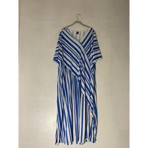 Shein 4X Blue Stripe Asymmetrical Midi Dress | Greek Island Caftan Look | Summer